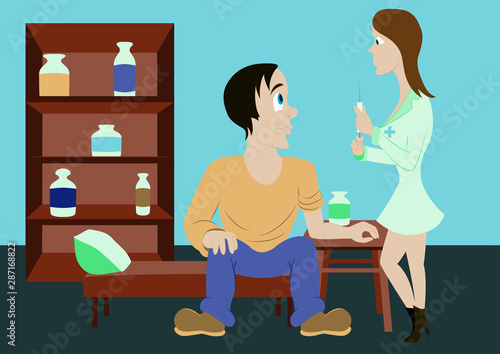 vector illustration Nurse Injects a patient