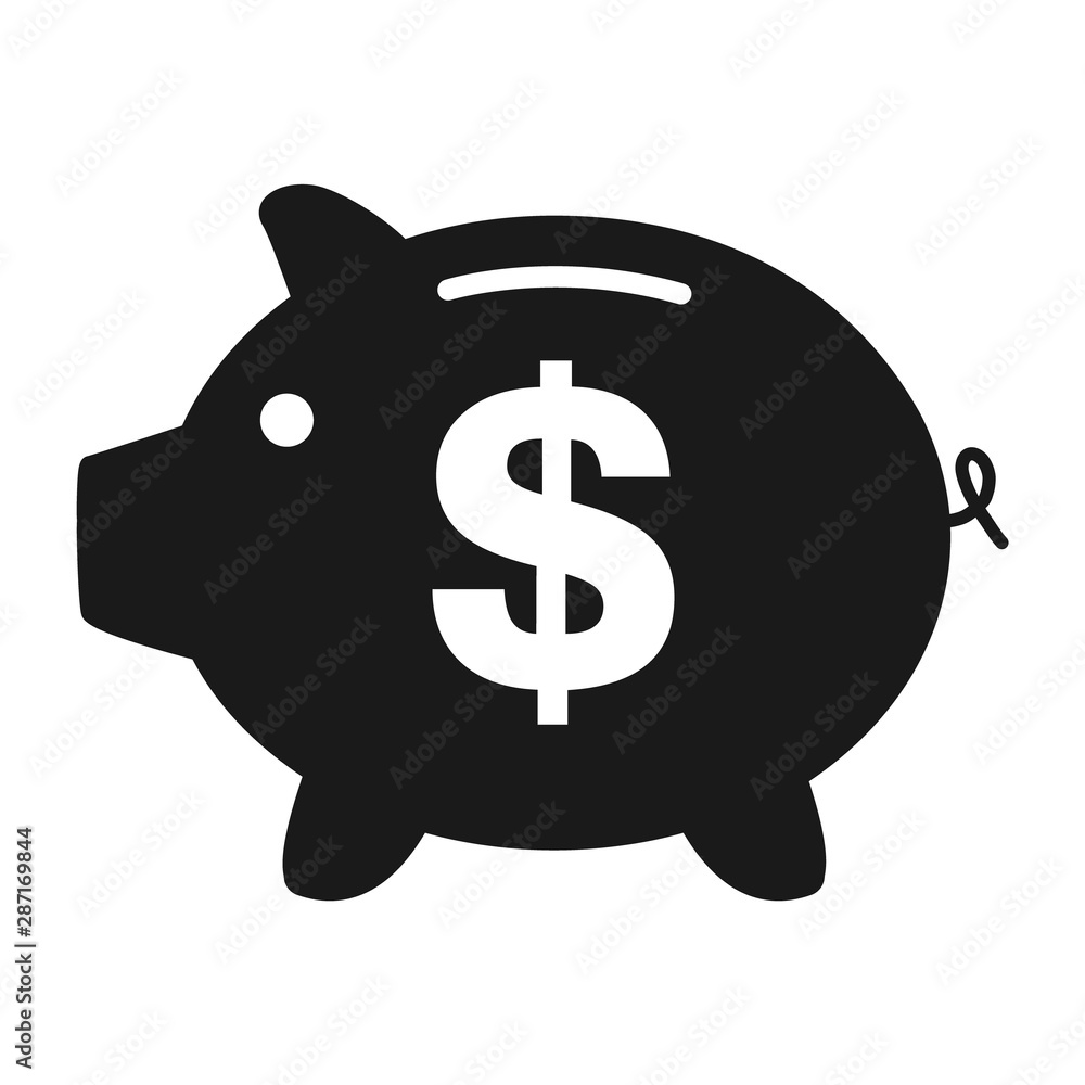 Piggy bank flat icon vector with dollar symbol. Money income Piggy bank flat icon vector with dollar symbol. Money income