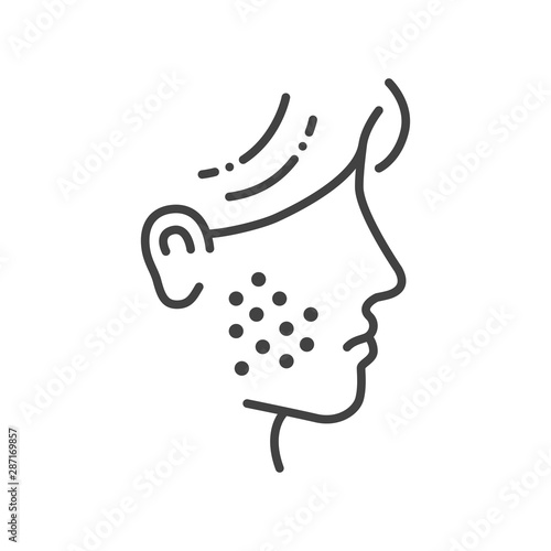 Allergy symptoms line black icon. Skin rash. Dermatological diseases. Itchy spots on face. Sign for web page, mobile app, button, logo. Vector isolated element. Editable stroke.
