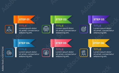 Vector Infographic label design template with icons and 6 options or steps. Can be used for process diagram, presentations, workflow layout, banner, infograph. Vector illustration