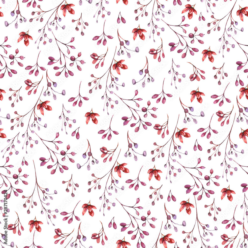 Watercolor Seamless Berries Pattern. Vibrant botanical background