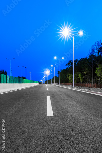 New city road and bright street lights at night