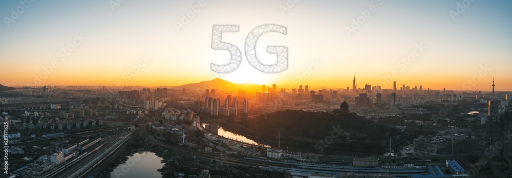 5G technology concept with cityscapes background