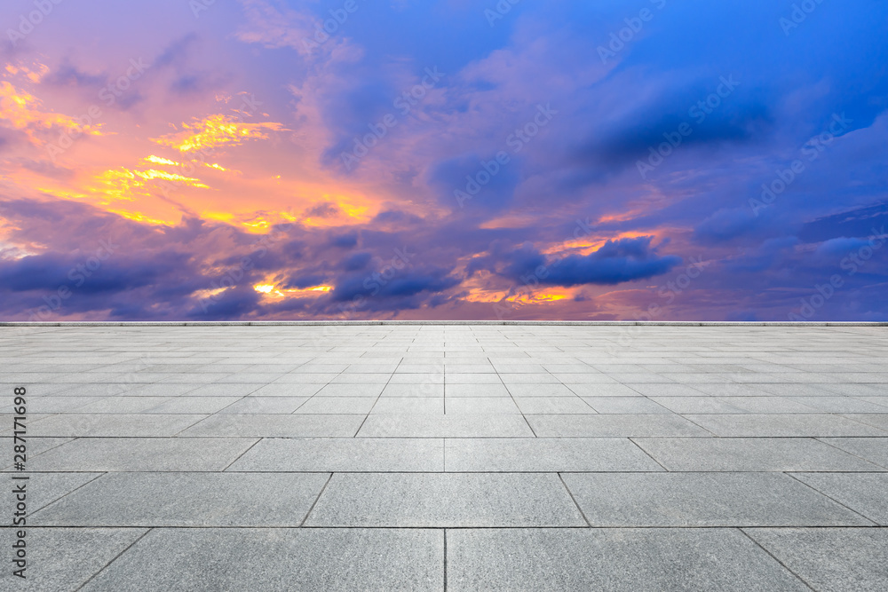 Wide square floor and beautiful sky clouds at sunset