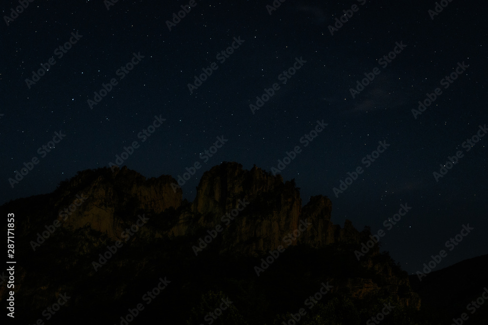 Moonlight on Seneca Rocks on a Starry Summer Night