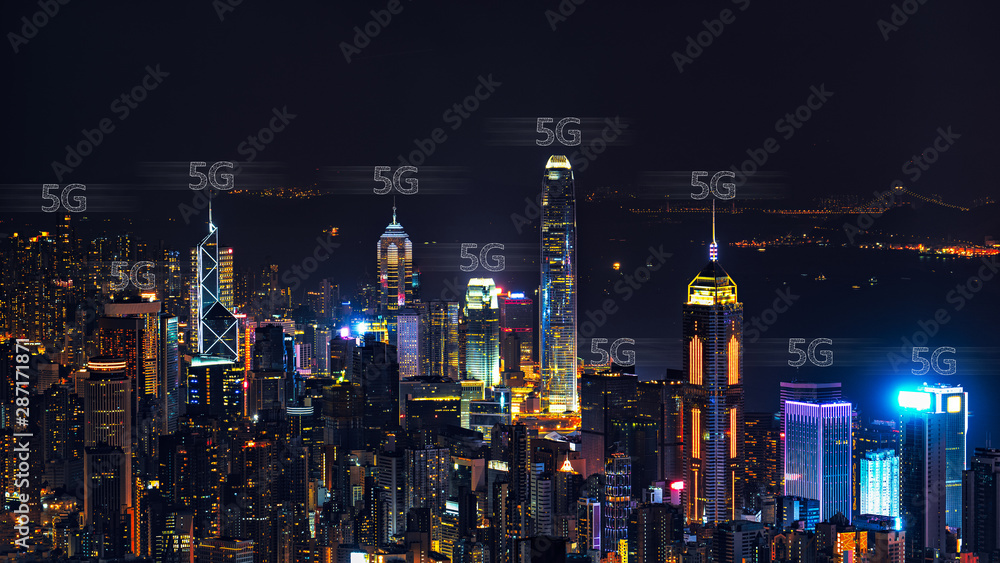 5G technology concept with cityscapes background
