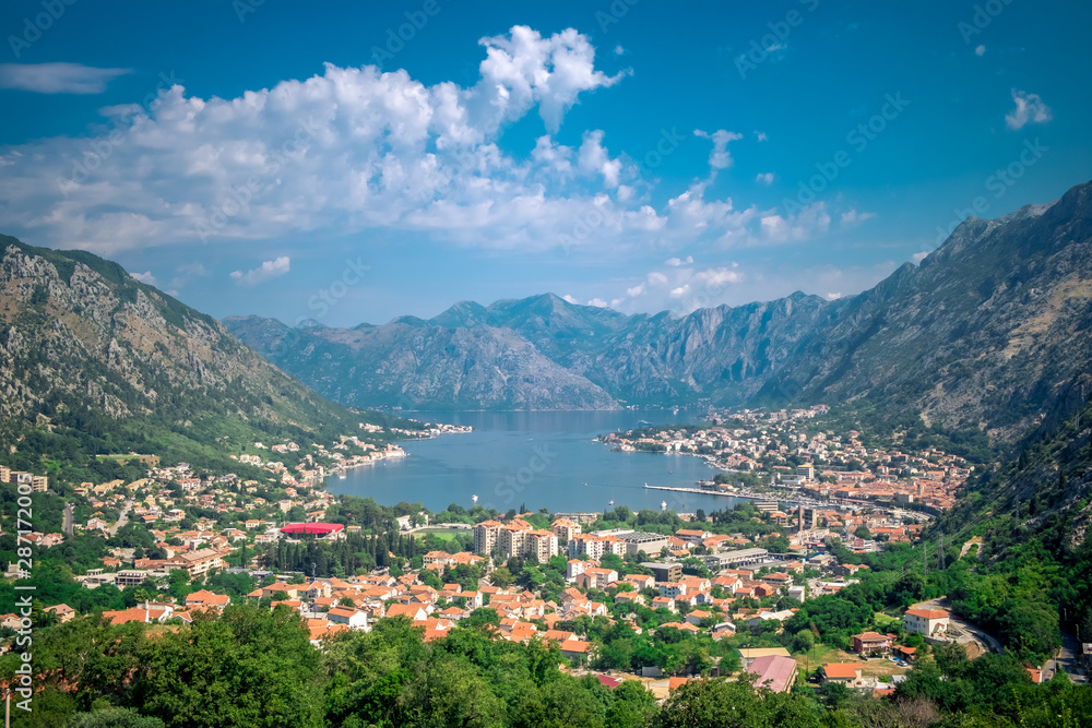Panoramic view on Kotor bay, Montenegro.