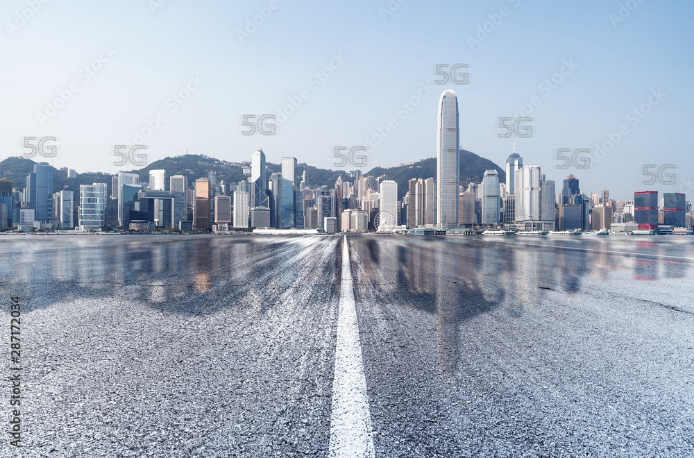5G technology concept with cityscapes background