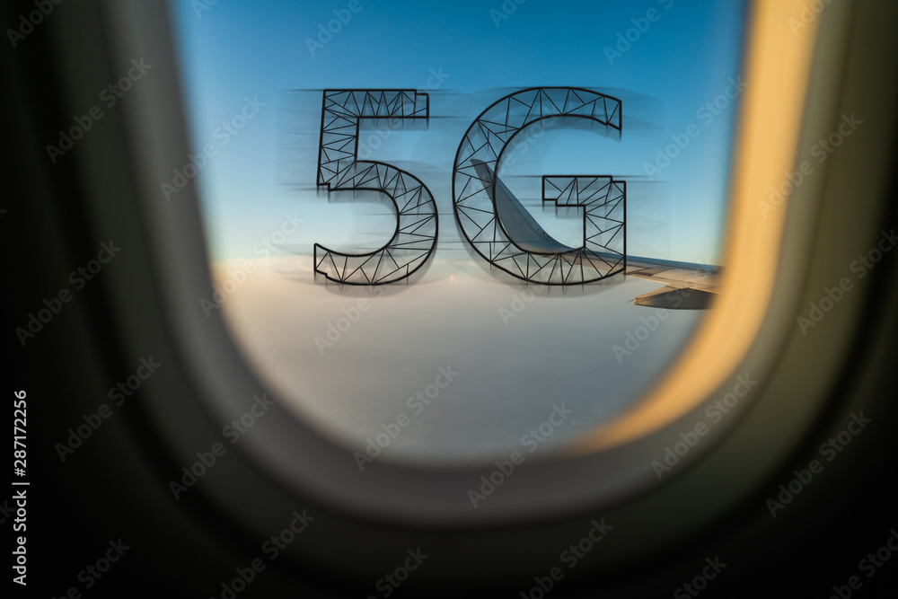 5G technology concept with plane background