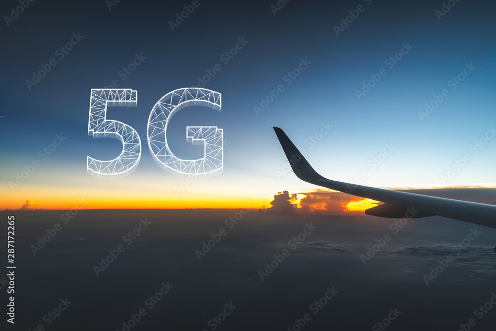5G technology concept with plane background
