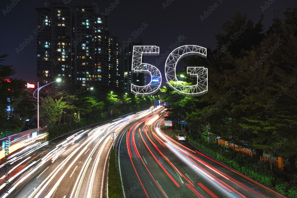 5G technology concept with cityscapes background