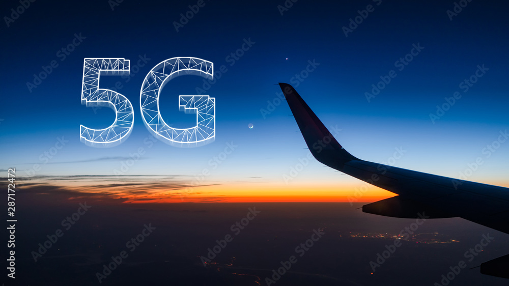 5G technology concept with plane background