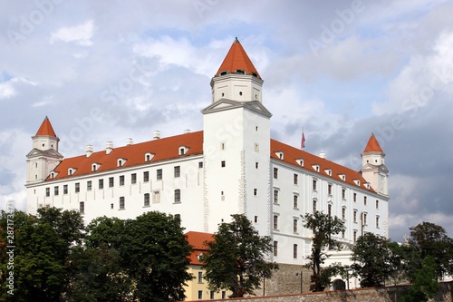 Photography historical white castle of Bratislava, dominating the capital of Slovakia