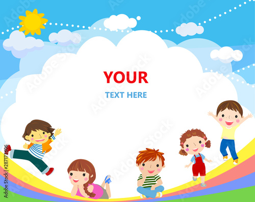 kids on the background of blue sky