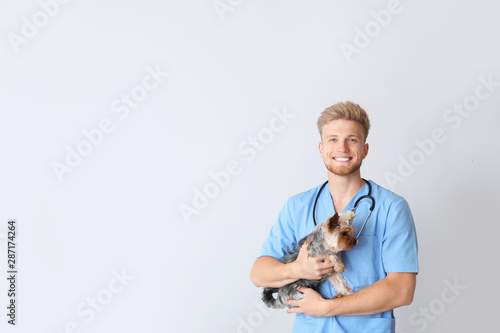Veterinarian with cute dog ...