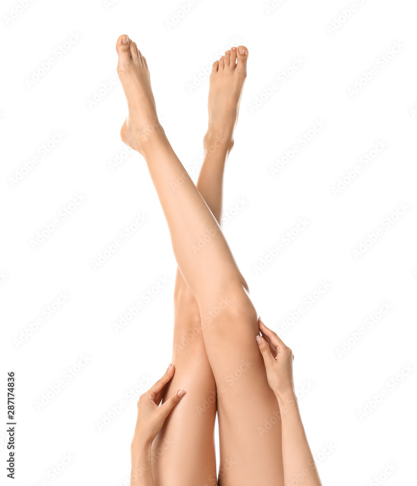 Legs of beautiful young woman on white background Legs of beautiful young woman on white background
