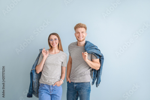 Couple in stylish t-shirts ...