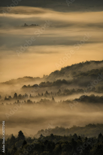 Fototapeta Naklejka Na Ścianę i Meble - Beautiful misty sunrise in the mountains. Bieszczady Mountains. Poland.