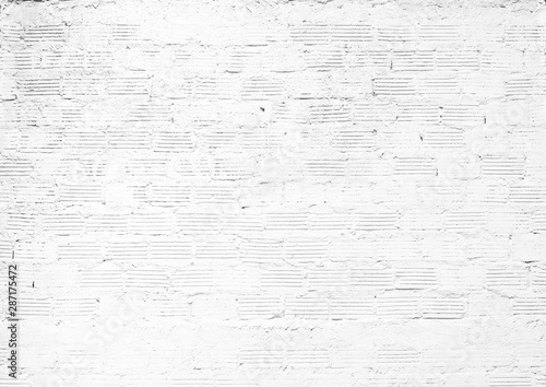 White brick wall background abstract concrete floor or Old cement grunge background with white empty.