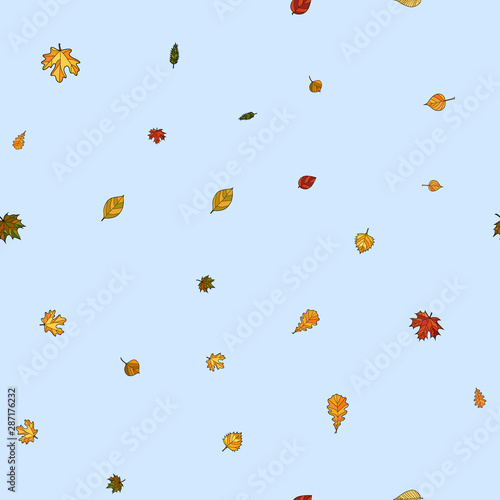 abstract vector doodle autumn leaves seamless pattern © green_flame