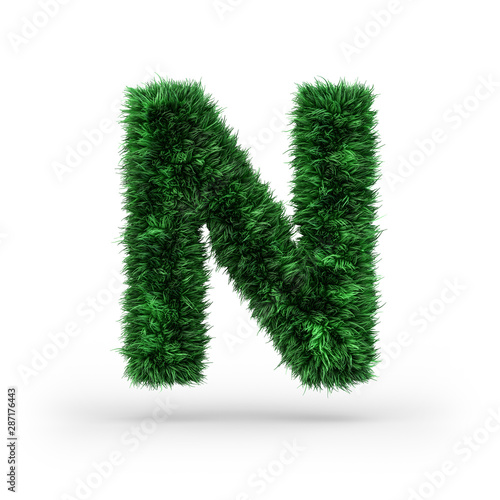 Uppercase green and ecology font. Letter N. 3D