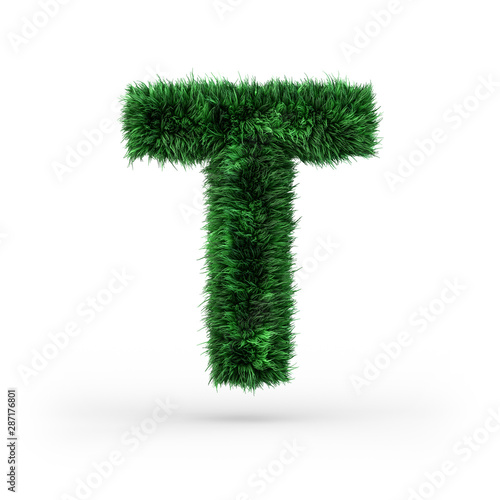 Uppercase green and ecology font. Letter T. 3D