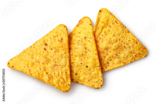 Mexican nachos chips, isolated on white background