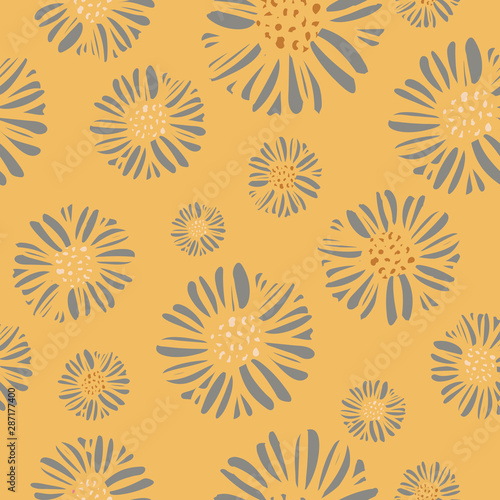Daisy print floral seamless pattern with a sophisticated style and color palette. Perfect for spring, summer or autumn; great for textiles, paper, stationery and home decor. Vector.
