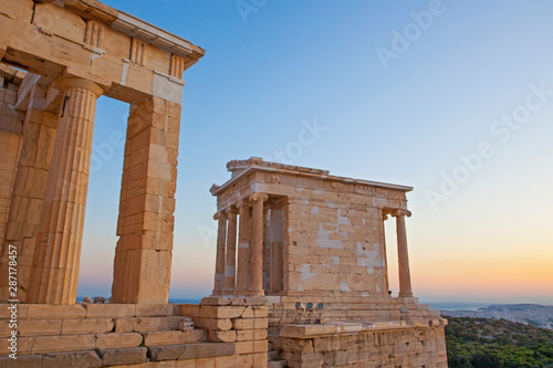 Famous Ancient Acropolis Hill of Athens. Acropolis includes great architecturals, the most famous being the Parthenon. photo