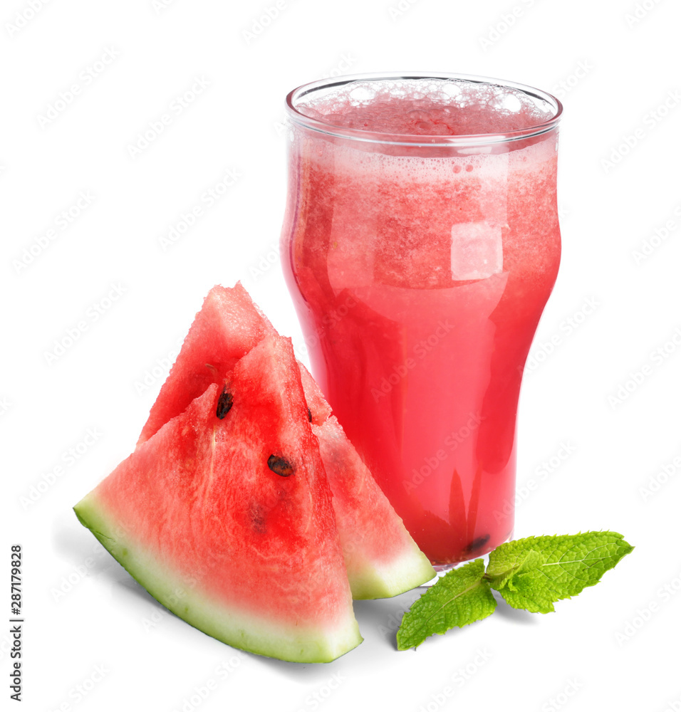 Glass of fresh watermelon juice on white background Glass of fresh watermelon juice on white background