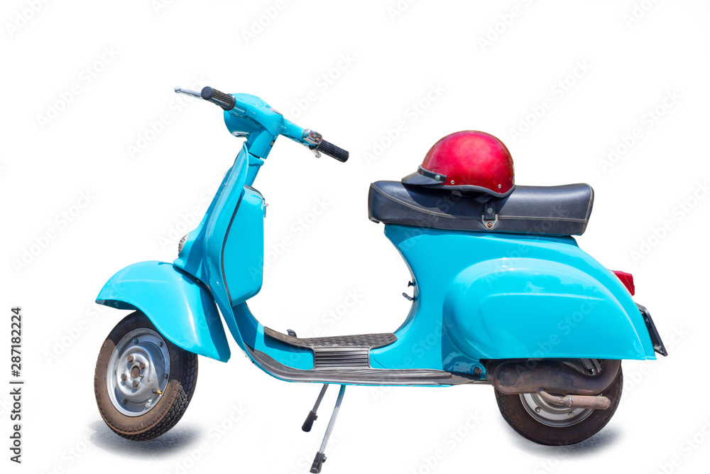 Retro scooter, Vintage scooter, retro motorcycle with red helmet isolated  on white background with clipping path. Stock-Foto | Adobe Stock