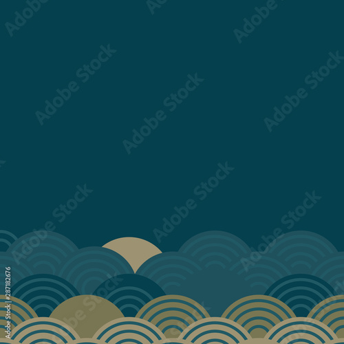 Seigaiha literally means wave of the sea. Card banner template pattern abstract scales simple Nature background japanese circle khaki gray beige olive green colors. Vector