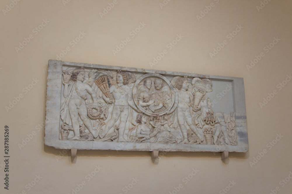 Art piece in the Museum of Ostia Antica, Province of Rome, Lazio, Italy.