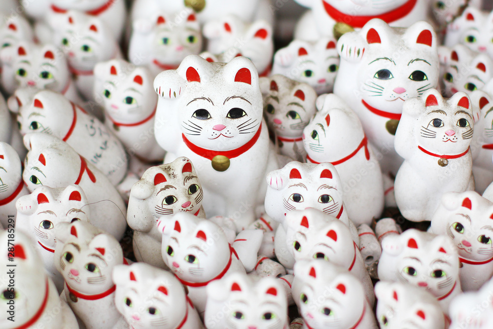 Traditional beckoning cats in Gotoku-ji temple in Tokyo