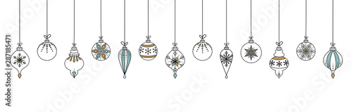Hand drawn Christmas ball hanging decoration on white background