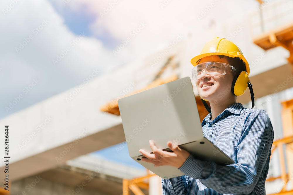smart asian glassses engineer working site inspector hand use laptop site construction ideas concept construction background smart asian glassses engineer working site inspector hand use laptop site construction ideas concept construction background