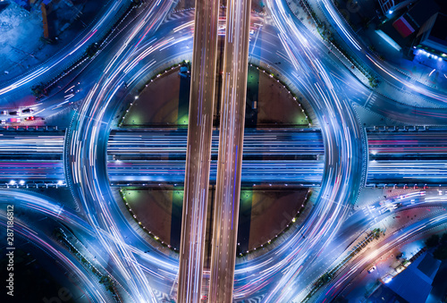 Fotografie Circle of Traffic light tail seem like electron that is a heart of infrastructur