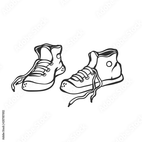 Vector doodle sneakers. Sketch contour doodle black white illustration.