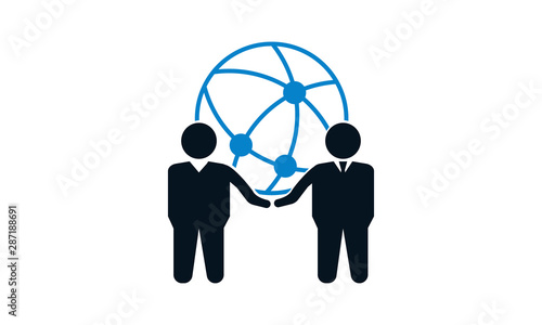 Global business logo with people silhouette and globe for teamwork and partnership