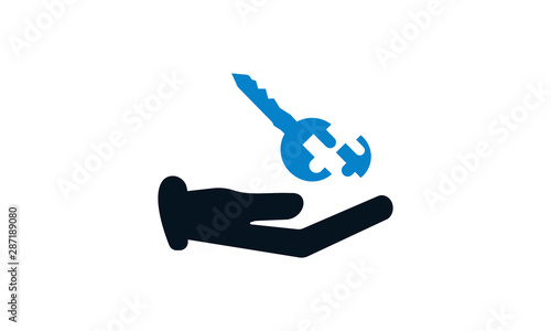 Hand holding Solution Key Icon. Solution concept vector web icon.