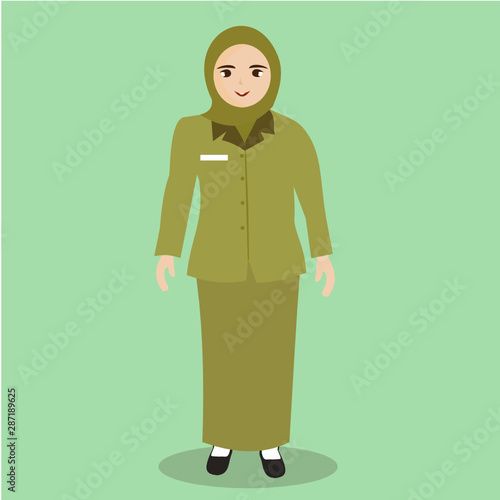 cartoon illustration of hijab female teacher, civil servant