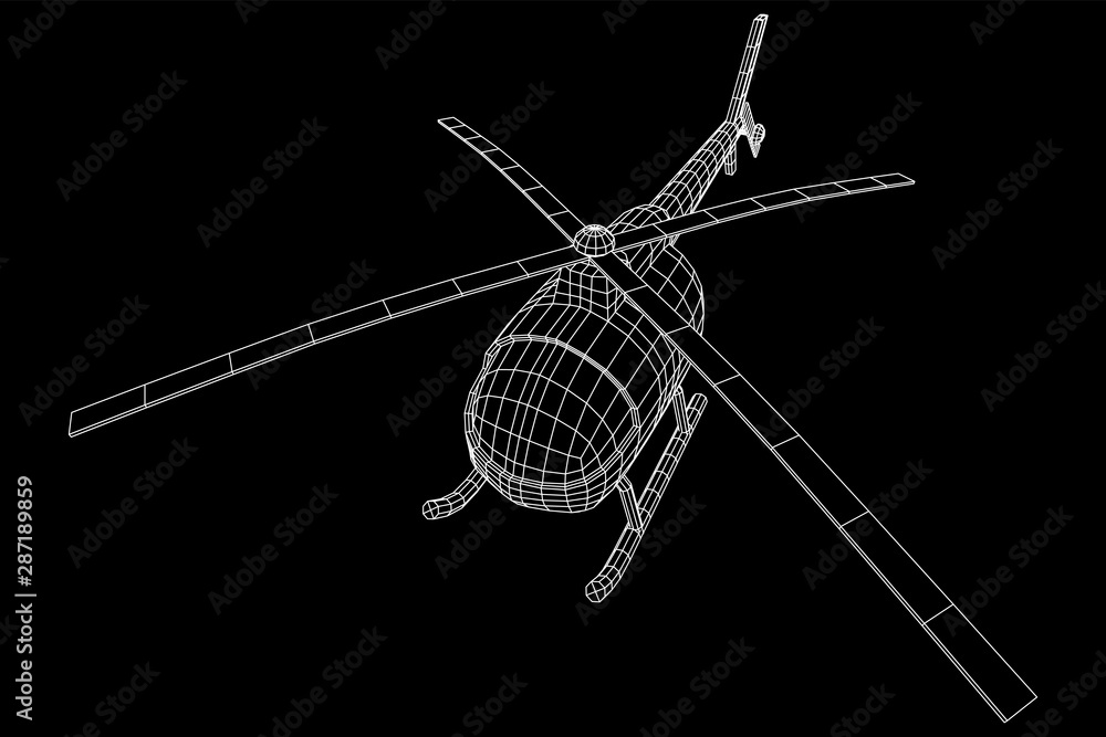 Helicopter aircraft vehicle. Wireframe low poly mesh vector illustration.