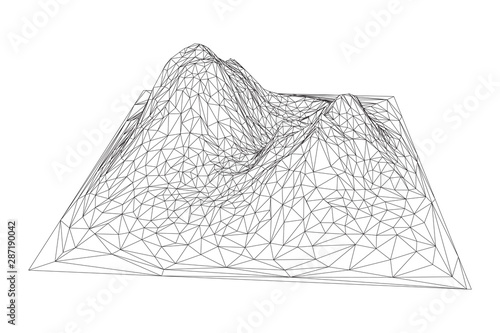 Wireframe terrain background. Cyberspace landscape grid technology vectorillustration
