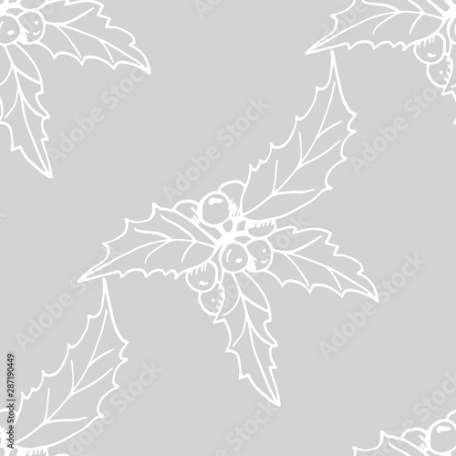 Christmas holly floral seamless pattern