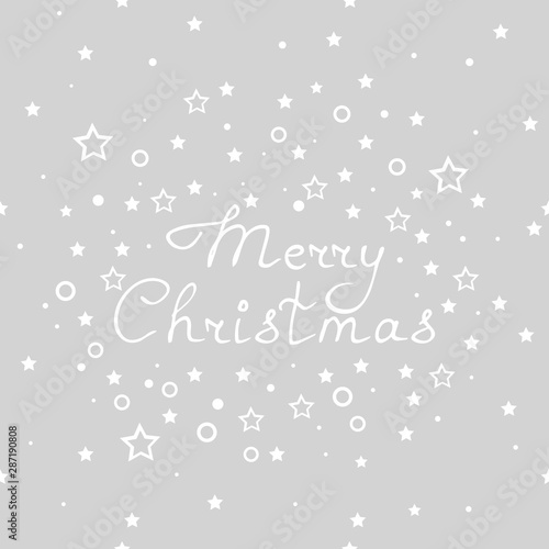 Christmas tree toys pattern with handwritten lettering merry christmas and stars
