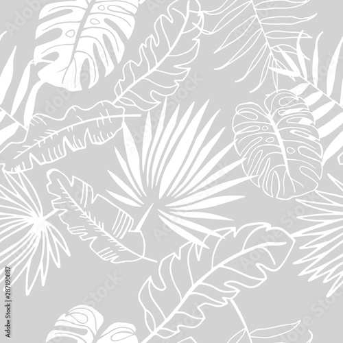 palm leaves tropical floral pattern hand drawn sketch