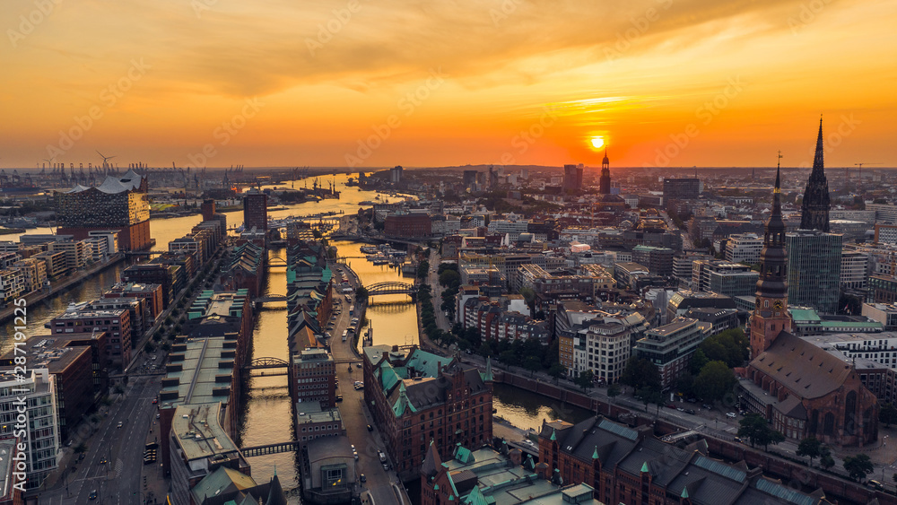 Cityscape of Hamburg before sunset