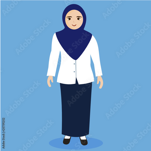 avatar cartoon midwife in blue hijab and skirt