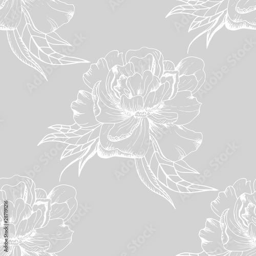 peony flower seamless floral pattern