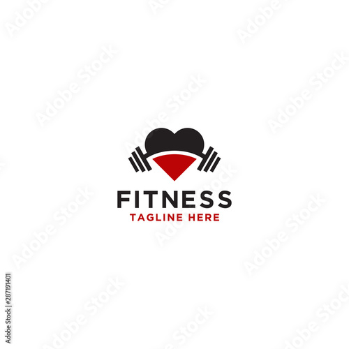 Fitness love logo template. barbel. Vector